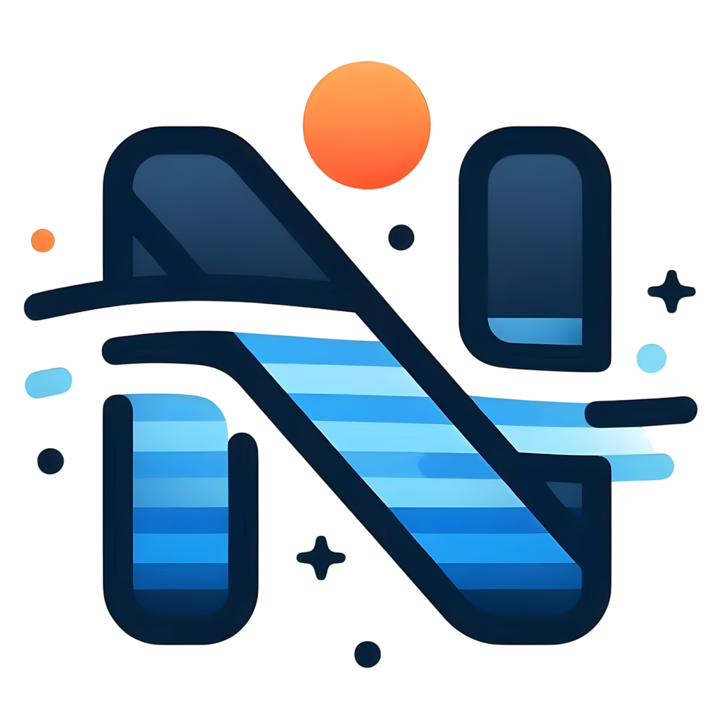 Letter N that looks like AI with a blue theme and wavy lines